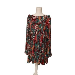 Red Camel colorful‎ mini dress tunic ruffle sz large floral